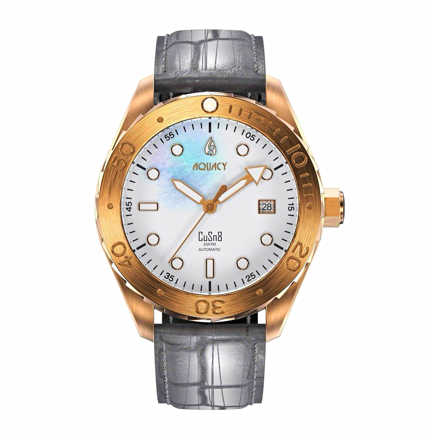 AQUACY CuSn8 Automatic Diver 200m Bronze Case Mother of Pearl Dial 40 mm Case