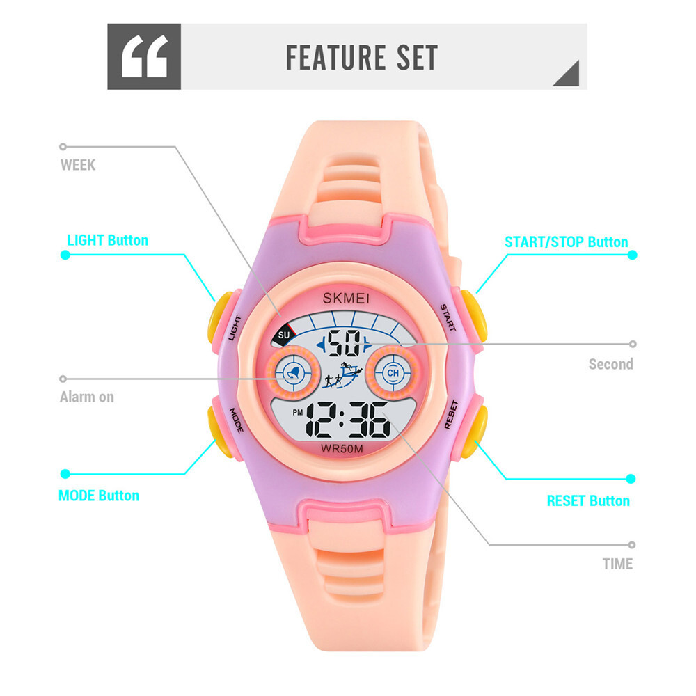 SKMEI Digital Sport Watch for Boys Girls LED Silicone Band Waterproof Wristwatch