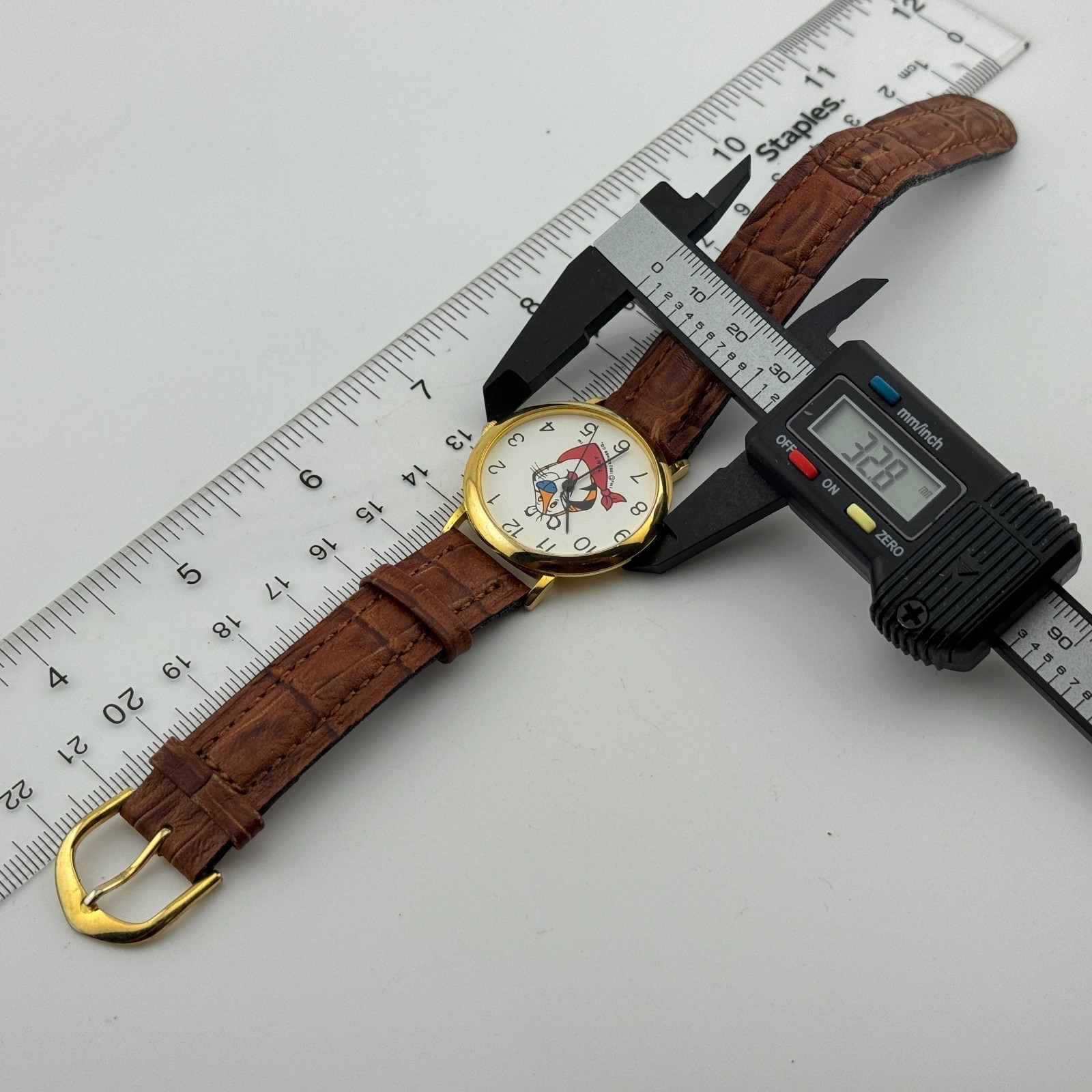 Vintage Kellogg Tony Quartz Watch Men Gold Tone Leather Thin Analog New Battery