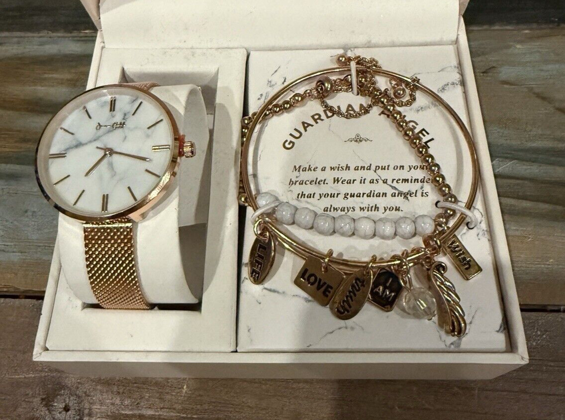 New Kohl’s Jessica Carlyle Women’s Rose Gold Marble Guardian Angel Bracelet Set