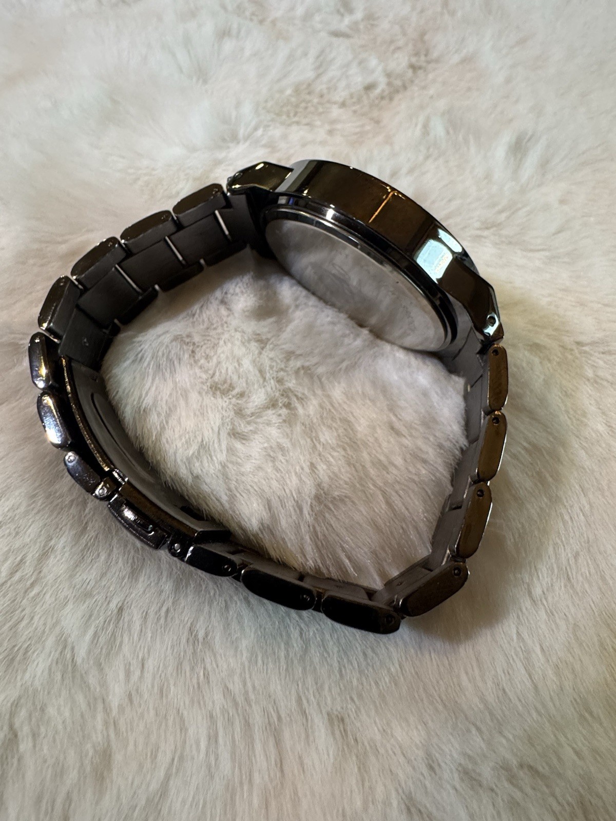 Mossimo Men’s Quartz Analog Black Dial Metal Bracelet Fixed Bezel Seconds