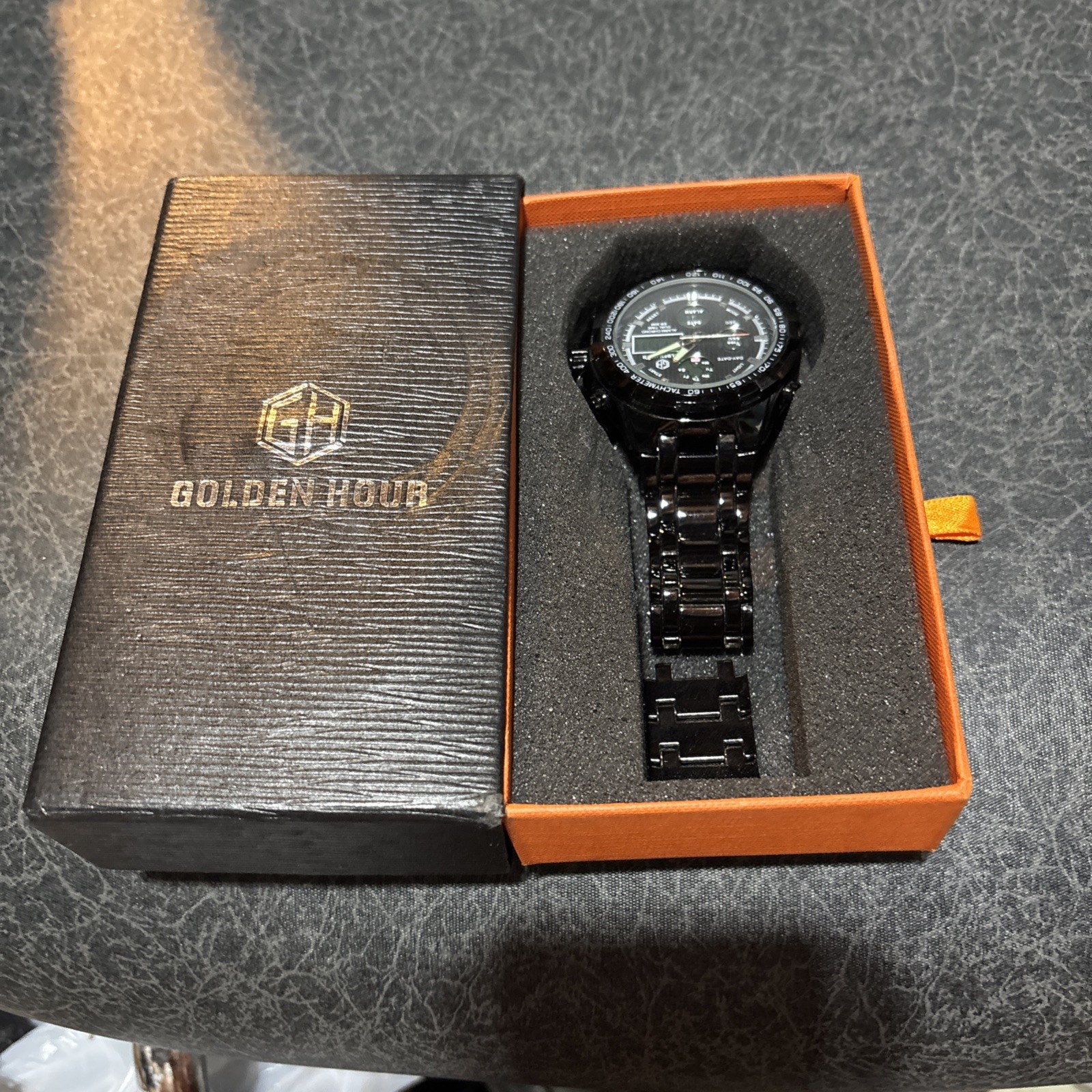 Golden Hour Mens Watch 48mm Black Ana-Digi Chronograph Date Analog Digital