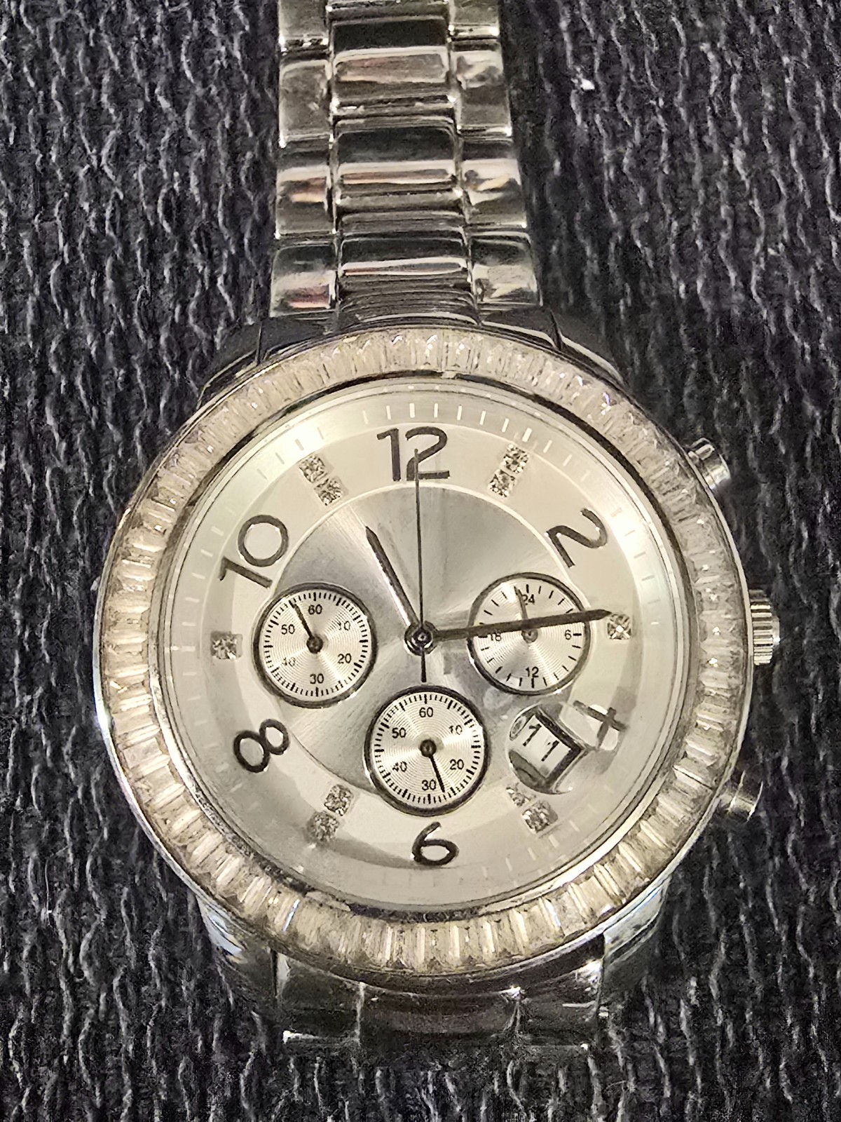 Silpada Watch Stainless Steel Silver CZ Baguettes Finishing Touch 41mm
