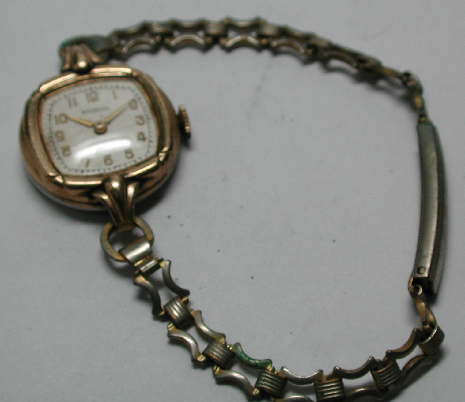 Antique Vintage BRUNVIL Yellow top DECO Wrist Watch & Link Band #W23