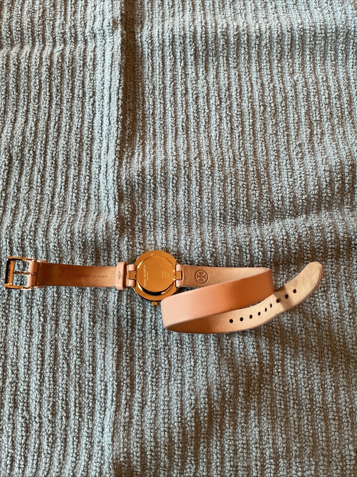NEW Tory Burch Gold Small Reva Nude Leather Double Wrap Watch TBW4030 Logo