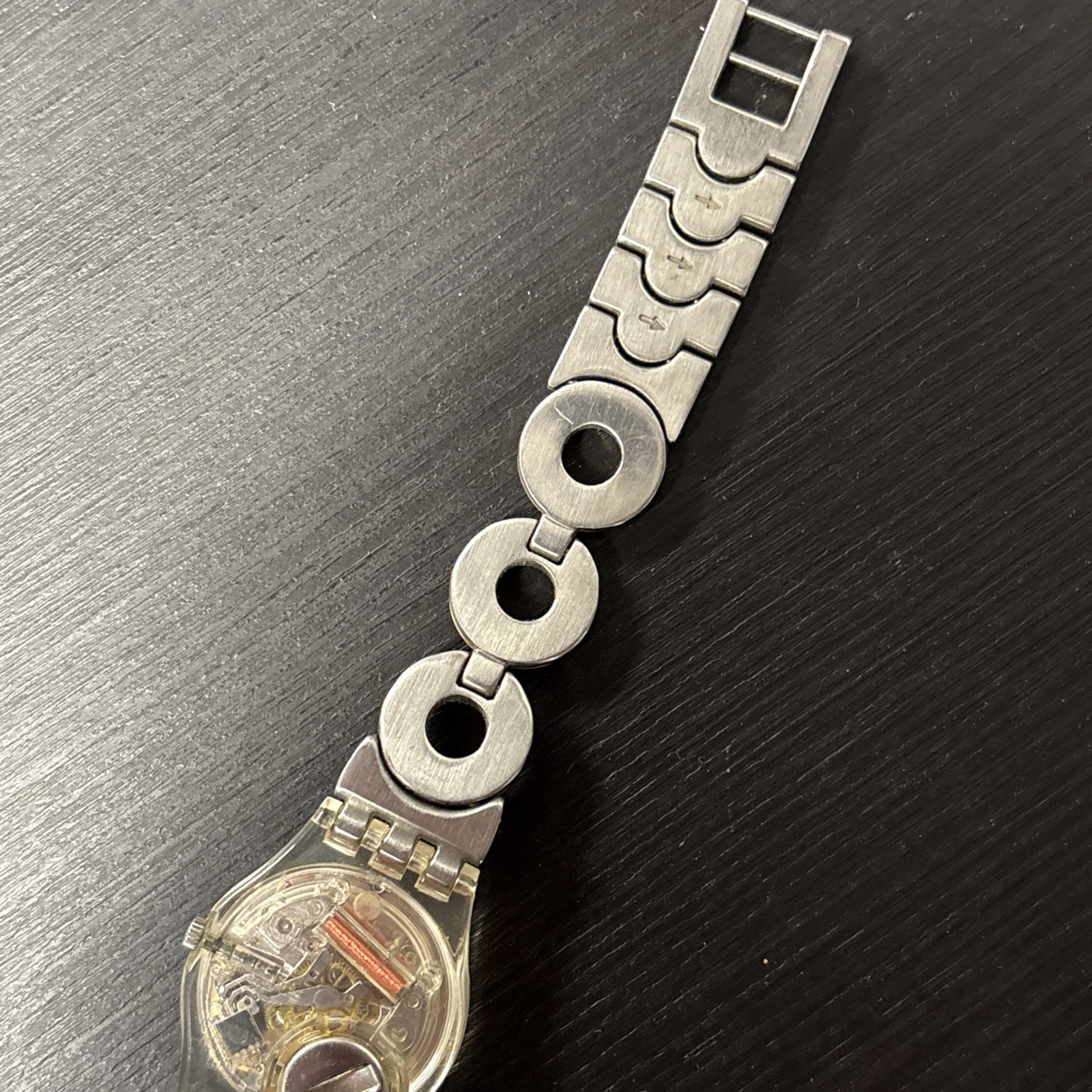 Swatch AG2004 Clear Resin Multicolor Dial Ladies’ 25mm Watch Needs Battery