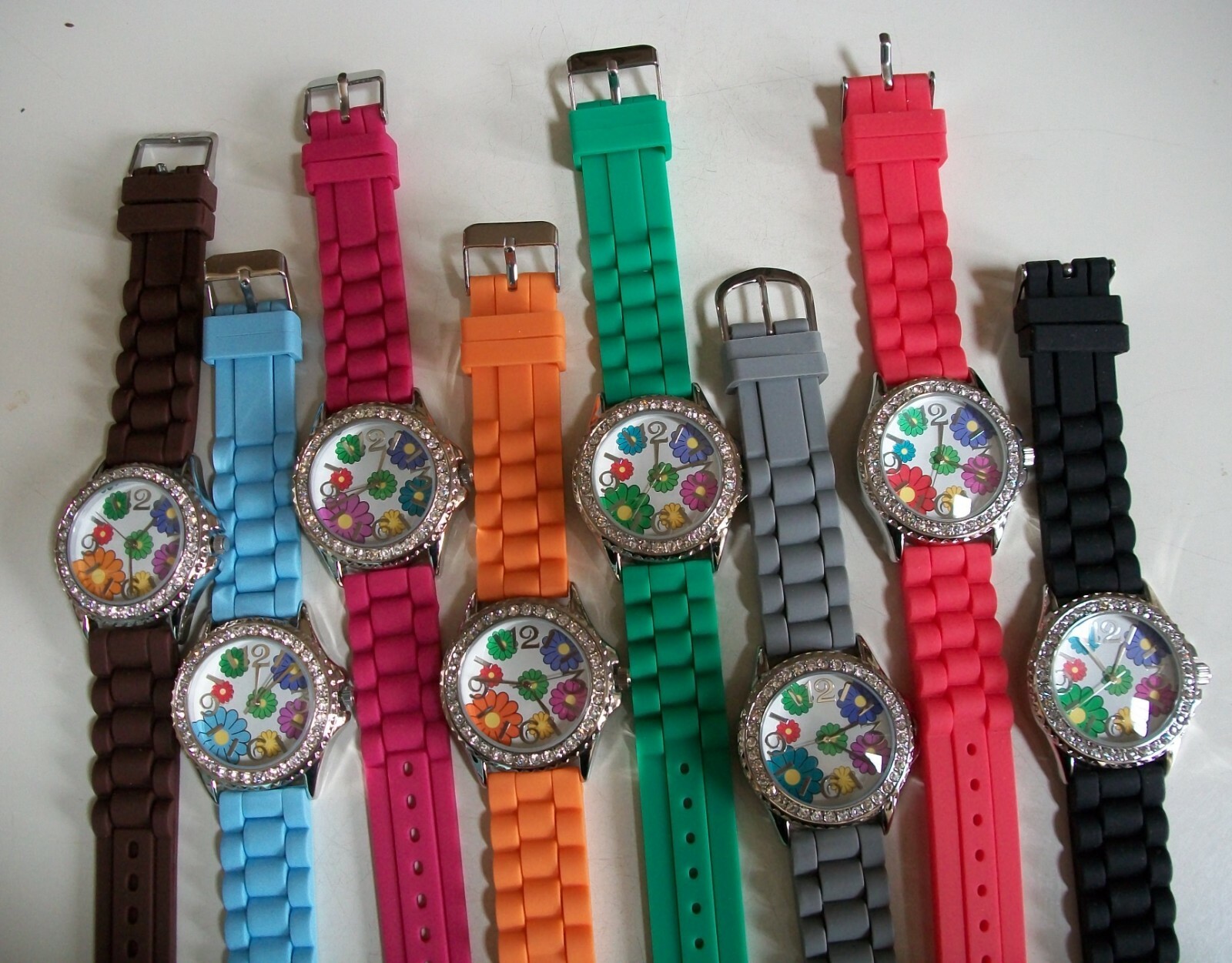 Women’s Fashion Flower Print Orange, Pink, Blue, White Silicone Casual Watch
