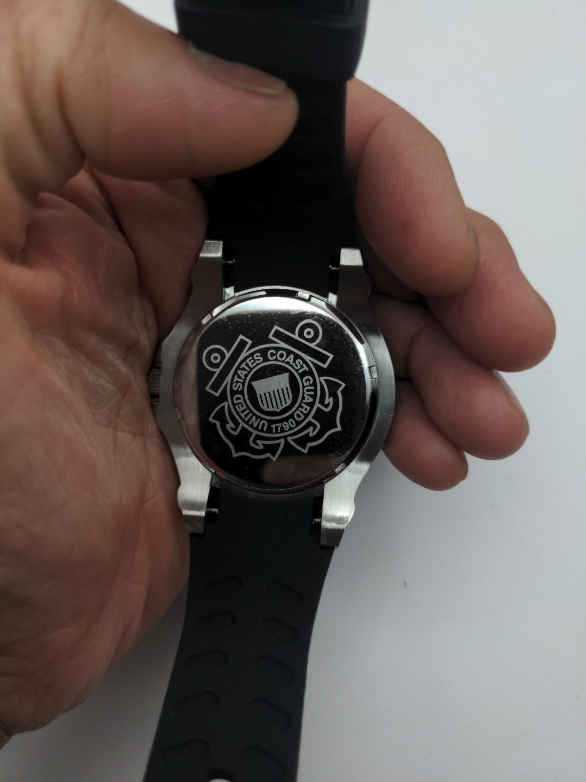 United States Coast Guard Wristwatch Analog CGA White Dial Blk Silicone Band