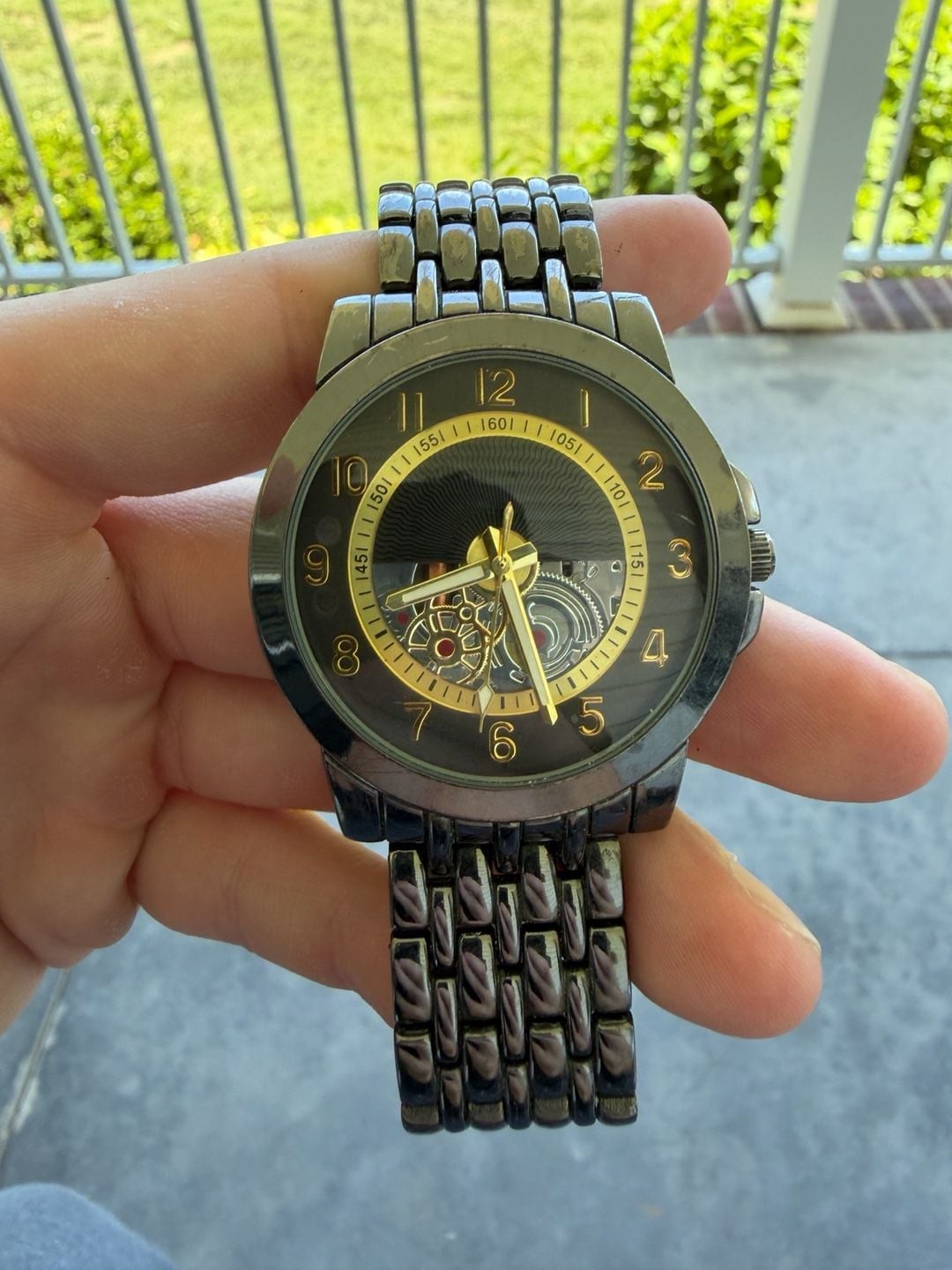 FMD FMDPU009 Skeleton Dial Quartz Analog Men’s Watch with Black Link Band