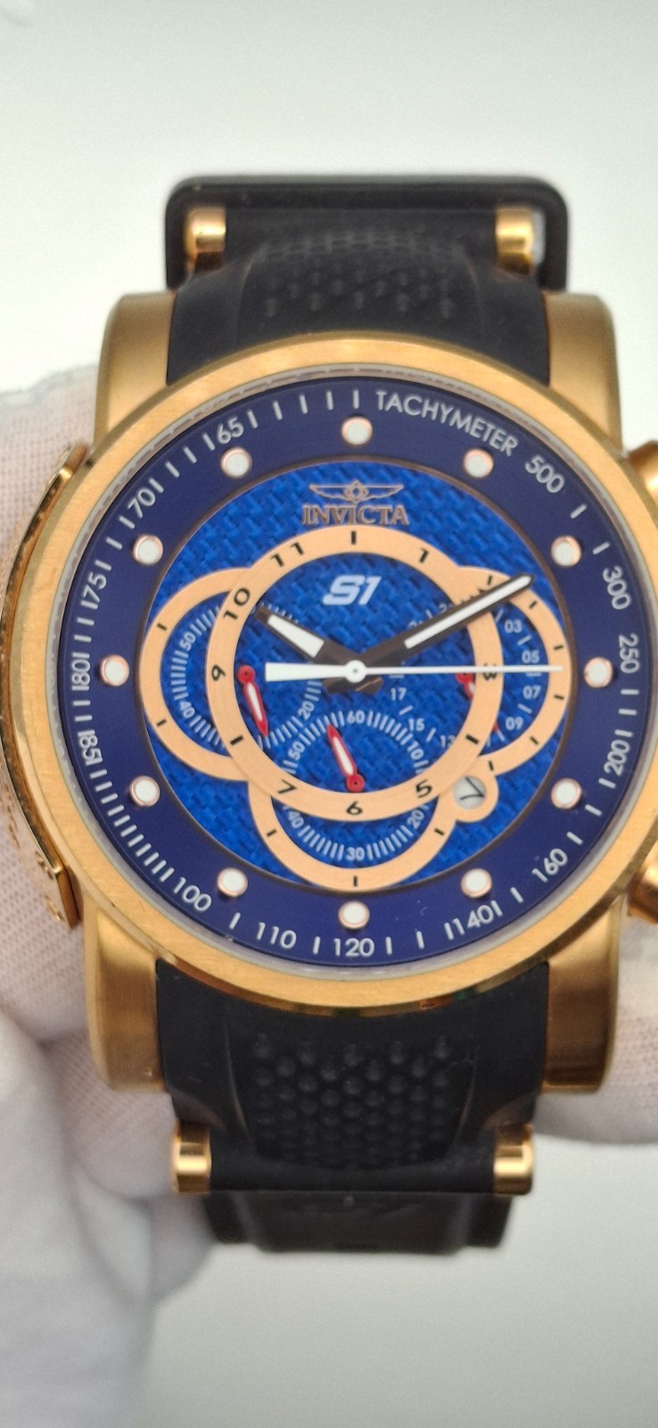 Invicta S1 Rally 19333 Rose Gold Blue 48mm Quartz Chronograph Silicone Watch