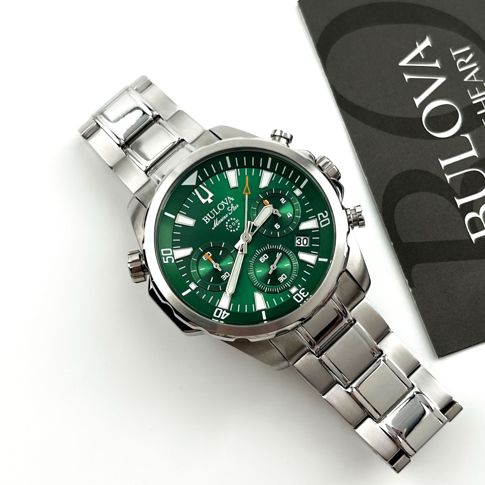 Bulova 96B396 Men’s Green Marine Star Chronograph Quartz Stainless Steel Watch