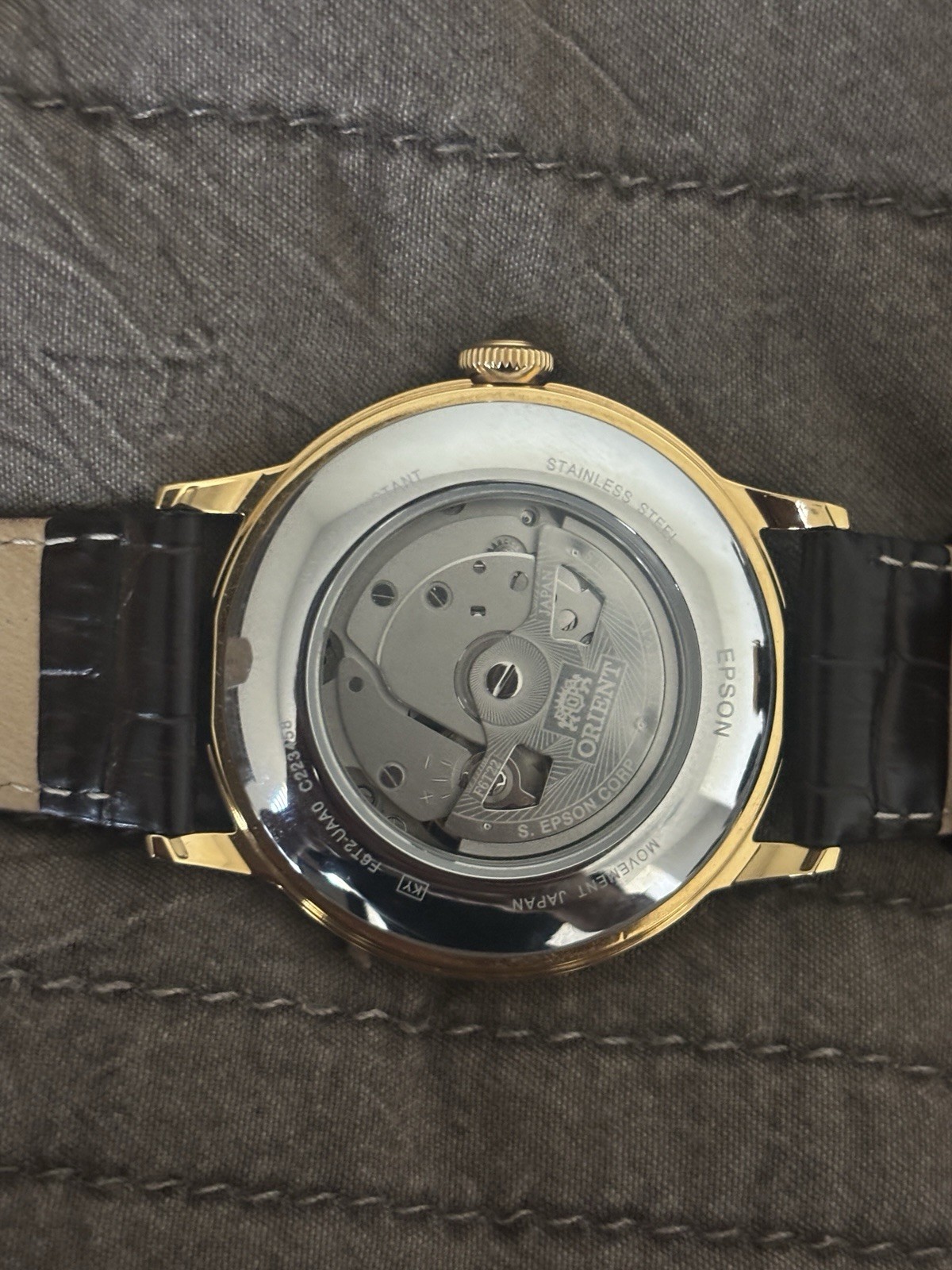 Orient Bambino Open Heart Automatic White Dial Gold Case, Maroon Strap, Worn 3x