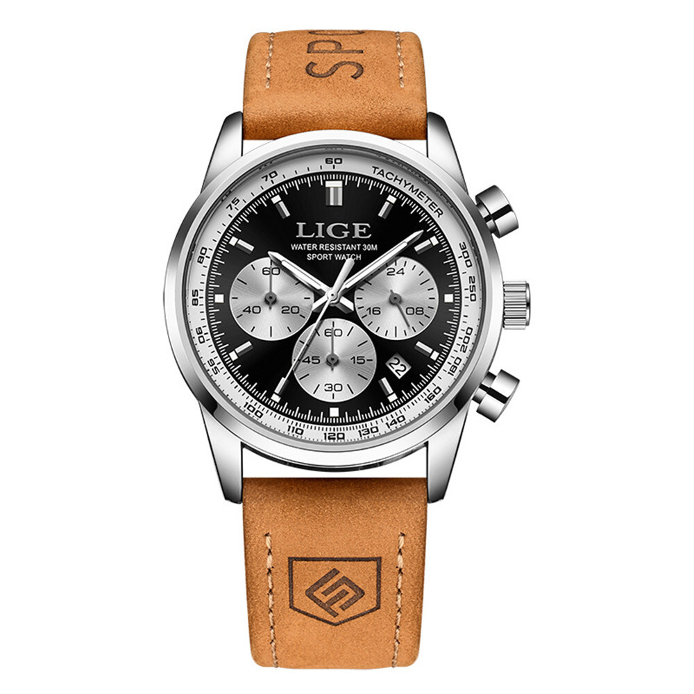 LIGE Men Watch Top Brand Luxury Military Leather Wristwatch Male Calendar Watch