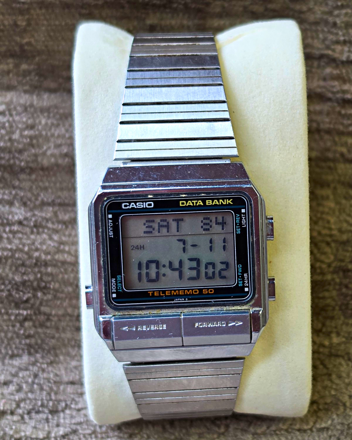 Casio Data Bank Telememo 50 Digital Quartz Alarm LCD Silver Metal Bracelet