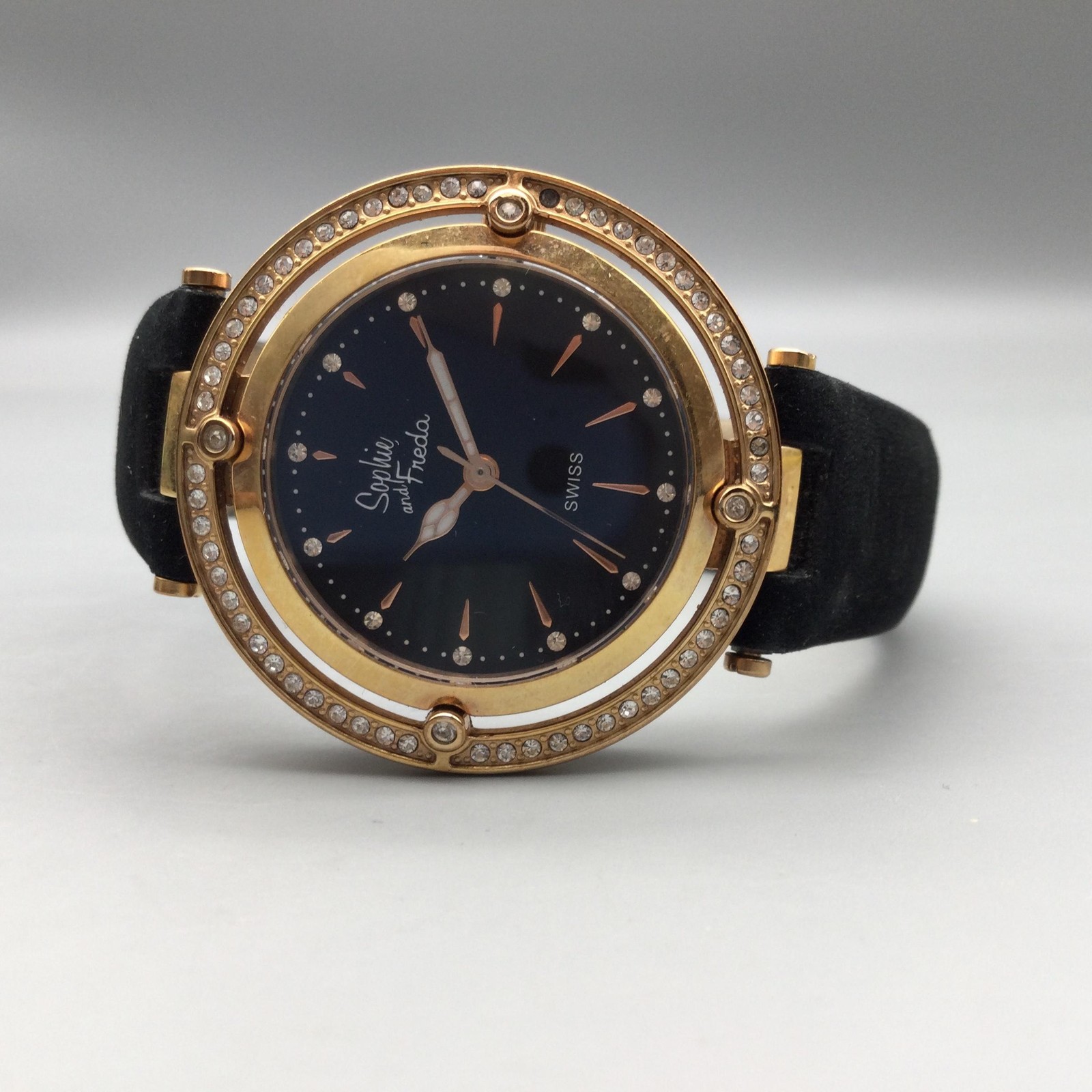Sophie And Freda Watch Womens 36mm Black Dial Gold Leather Strap New Battery
