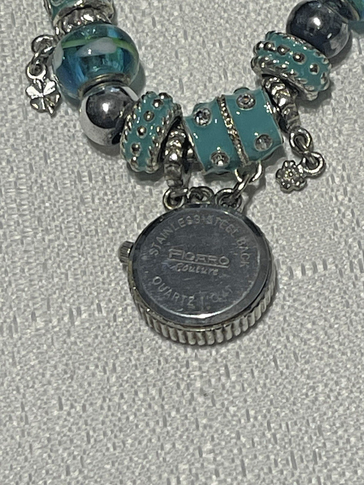 Figaro Couture Assorted Blue Beaded Charm Bracelet Watch