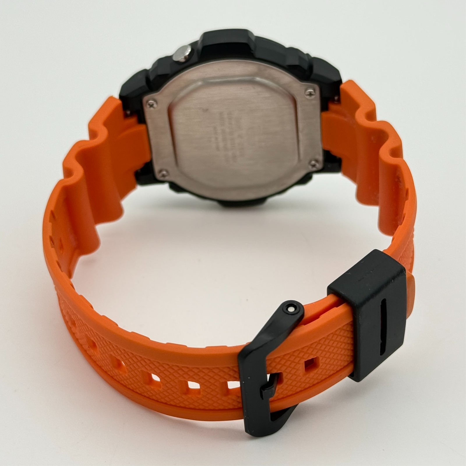 Men’s CASIO Digital Alarm Chronograph Watch, Black Case, Orange Band, W-219H-4AV
