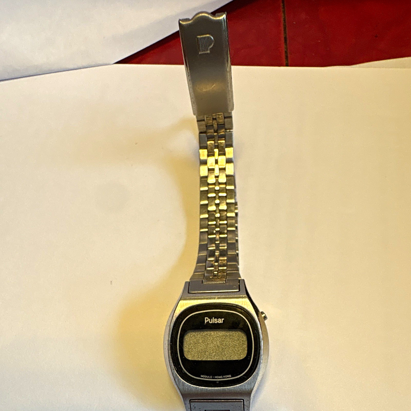 Pulsar Digital Wristwatch, Silver Bracelet, Black Dial, Silver Case, Black Bezel