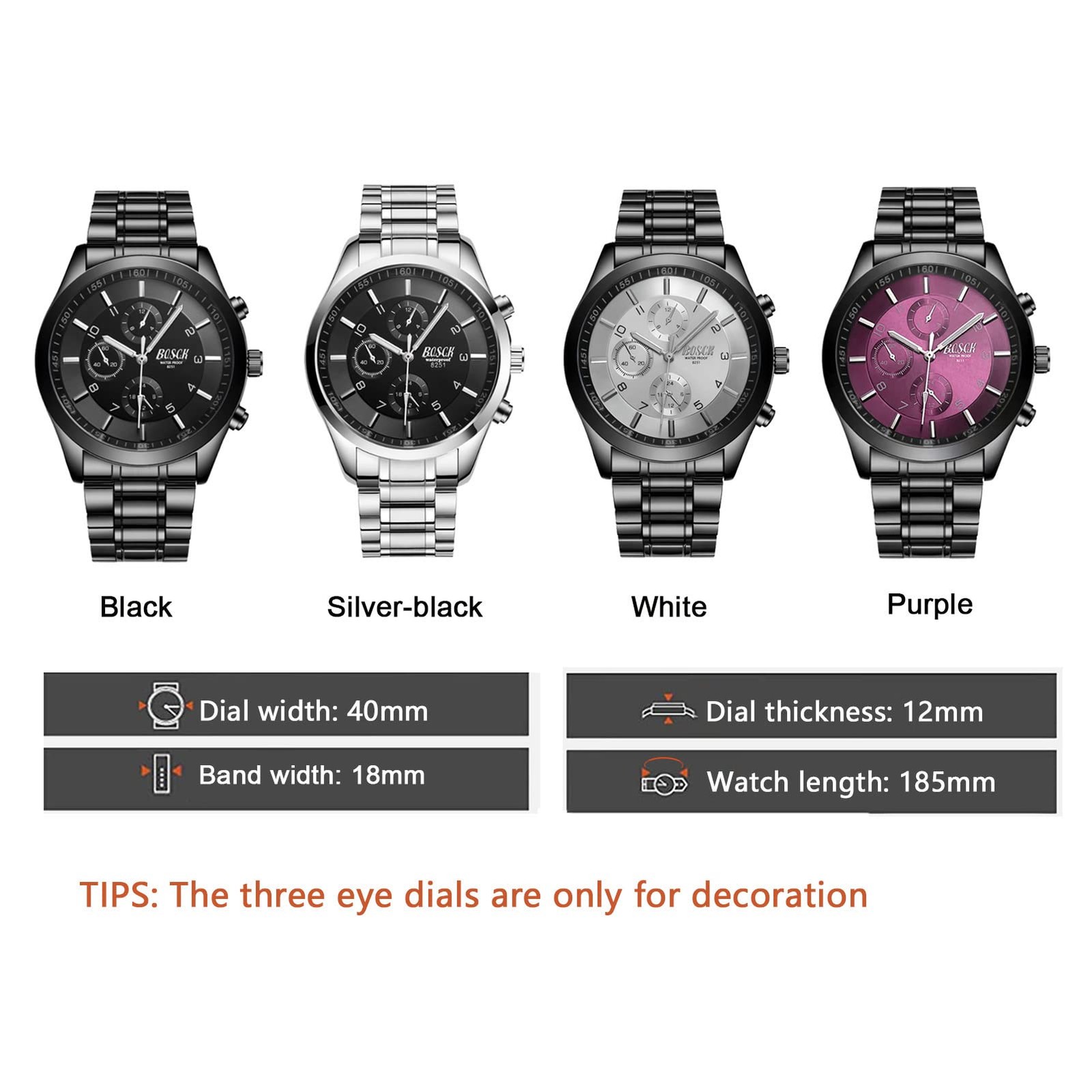 Analog Mens Watch(No Chronograph), 40mm Easy Read Auto Date and Day Stainless…