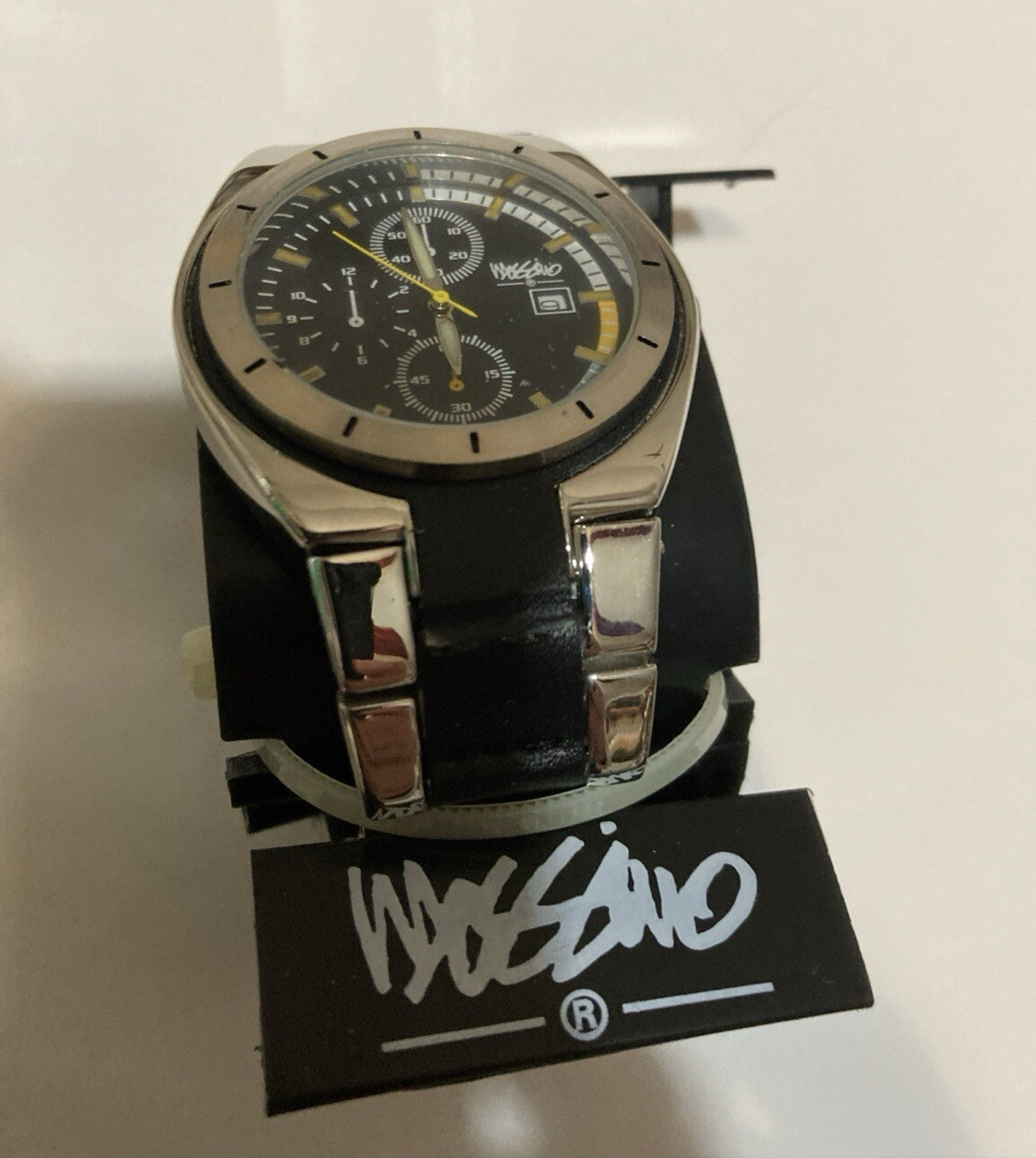 Mossimo MM90060 Quartz Silver Leather Band Watch New Old Stock Needs Battery