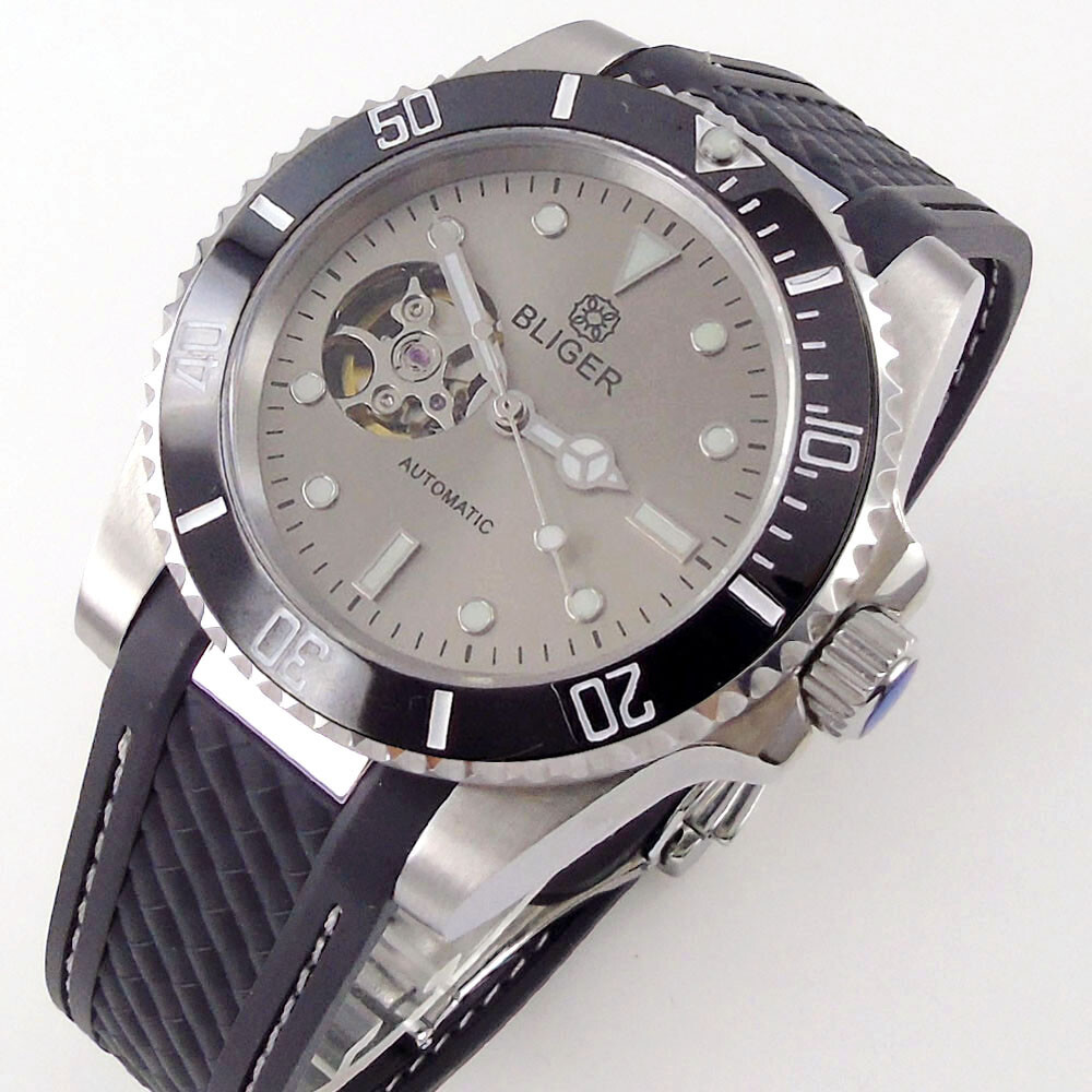 BLIGER 40mm Grey Green Dial Sapphire Glass NH38 Automatic Men Watch Rubber Band