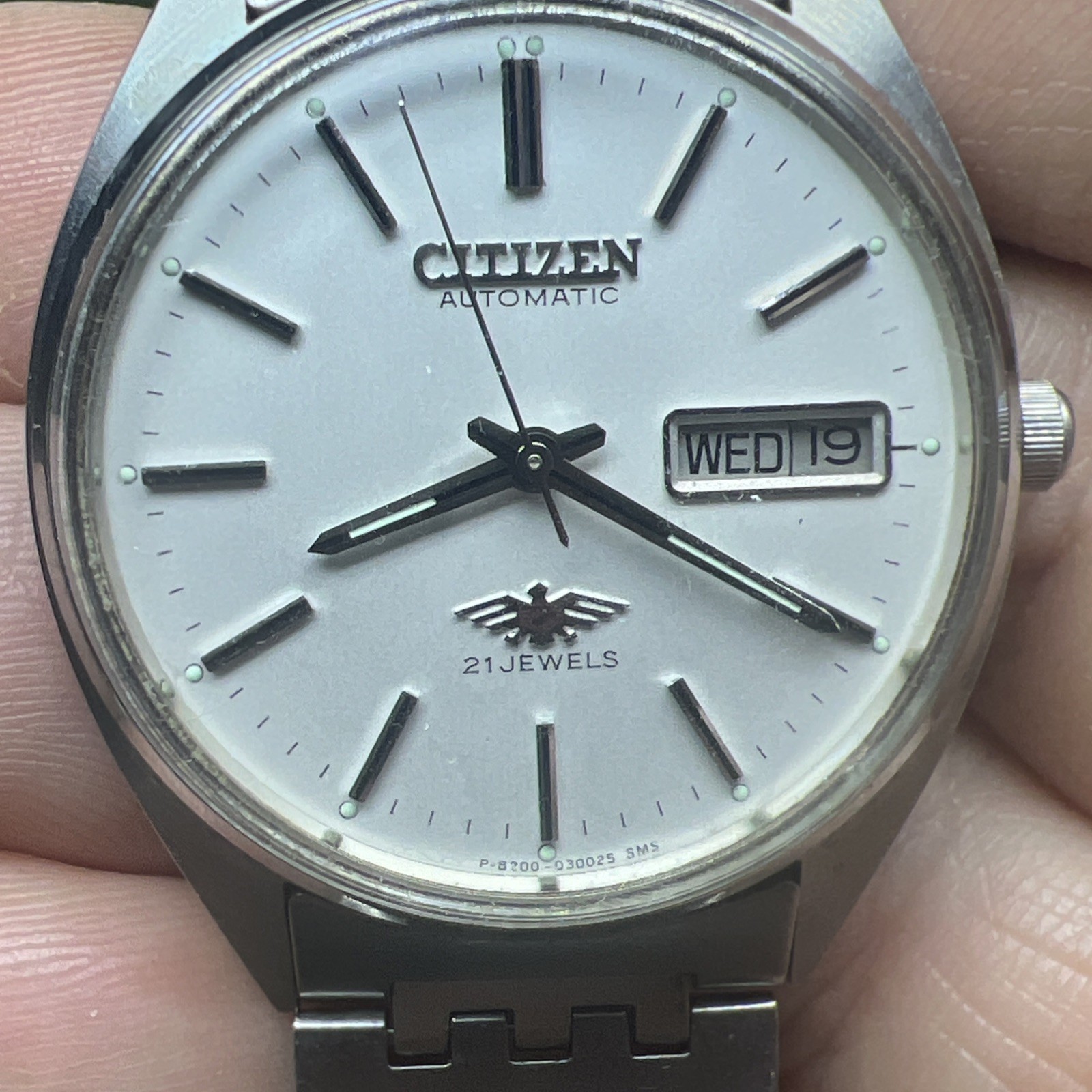 Vintage Citizen Eagle 21 Jewels Automatic 35mm Watch White Dial Works Runs AUTO!