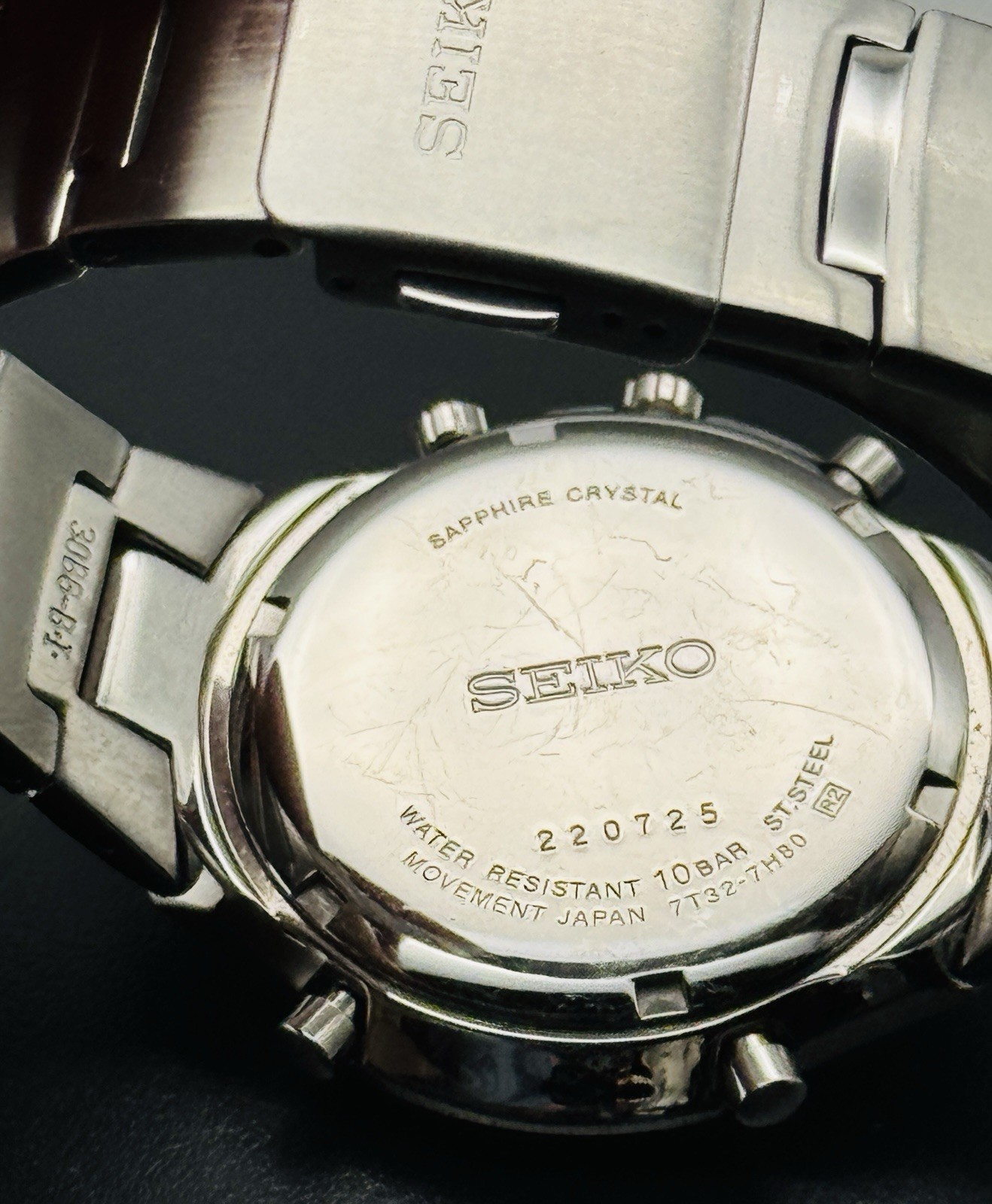 Vintage Seiko Premier Watch Chronograph Alarm Sapphire Crystal 7T32-7H80 Panda