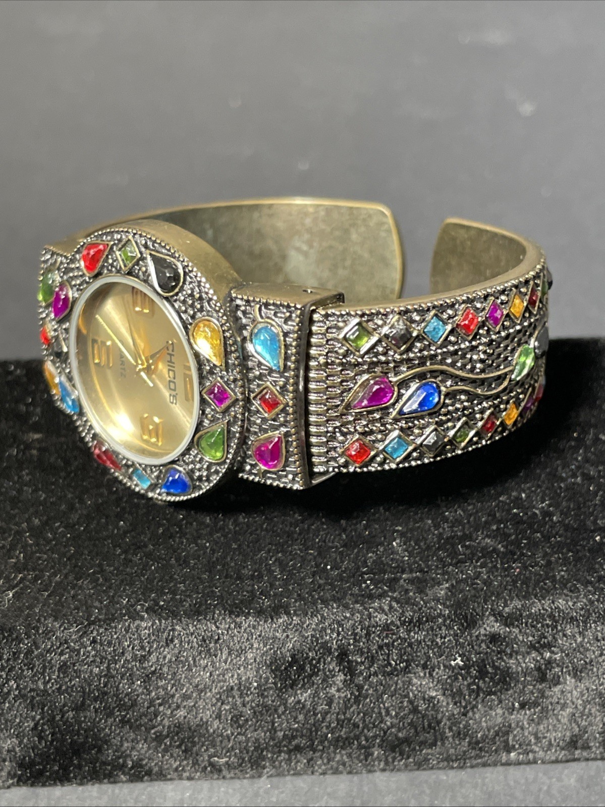 Chicos Bangle Watch Multi Color Stones Women New Battery