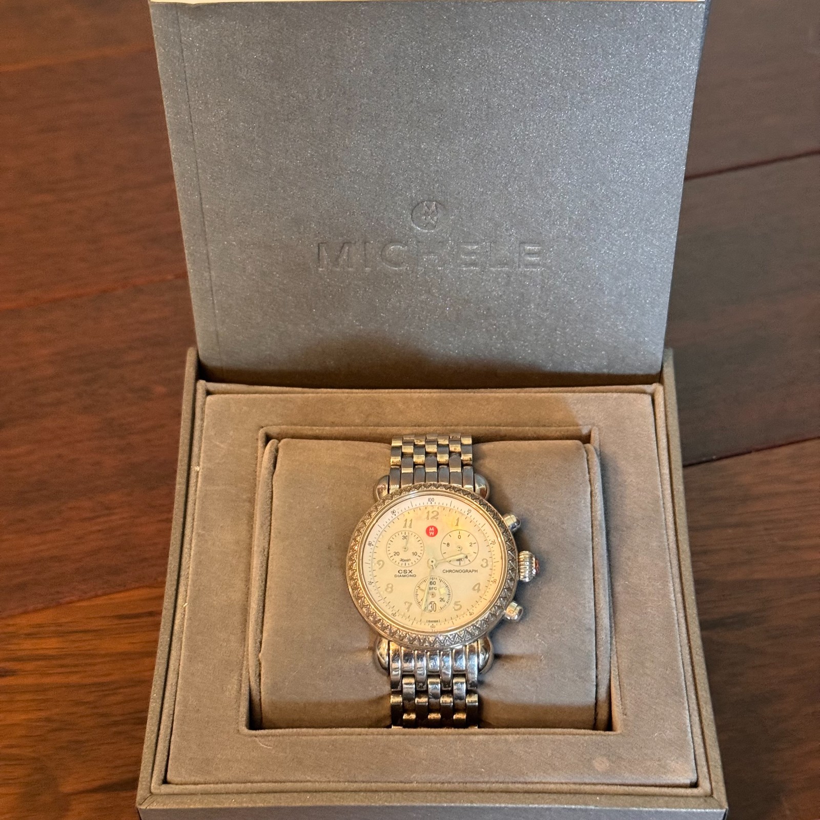 Michele Diamond CSX Chronograph Watch Stainless Steel MOP Face