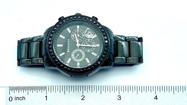 Silpada Black on Black 45 CZ Jewels Stainless Steel Case Chronograph Watch T3139