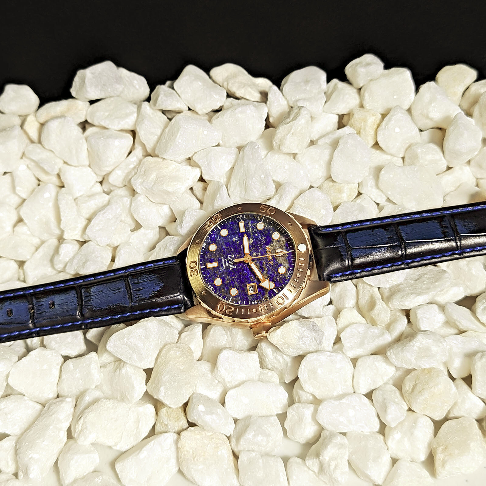 Aquacy Bronze CuSn8 Men’s Lapis Lazuli Stone Dial Watch Automatic 200M Miyota
