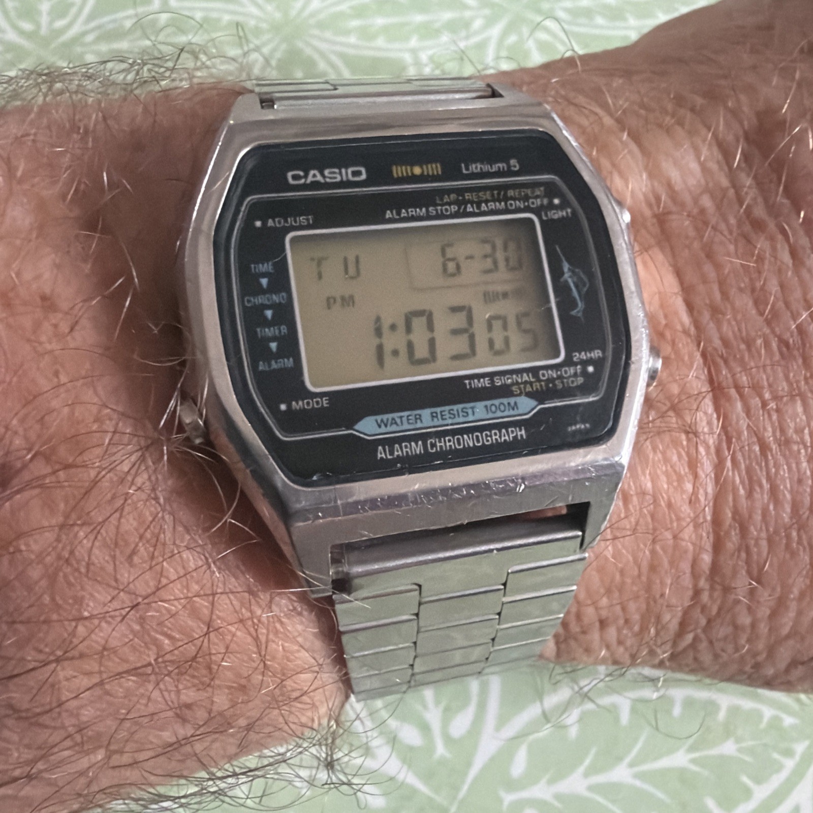 Vintage CASIO Marlin H101 Module 106 Lithium 5 Digital Watch Alarm Chronograph