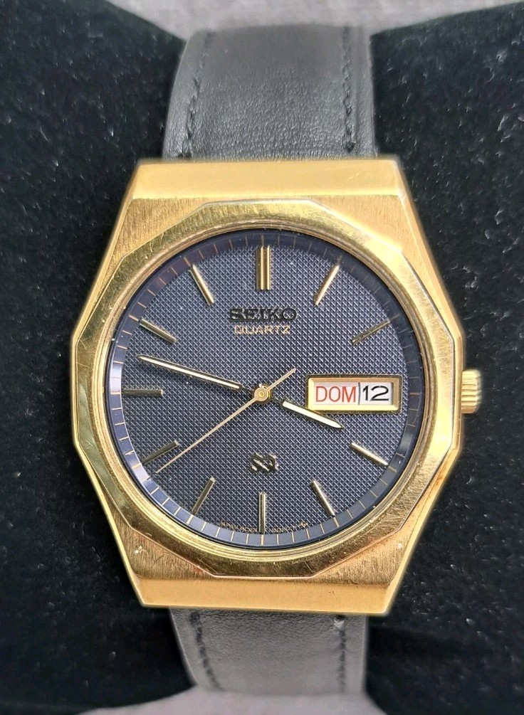 Vintage 1980s Seiko Quartz SQ 8C23-6059 A4 Waffle Pie Pan Day Date Watch Runs