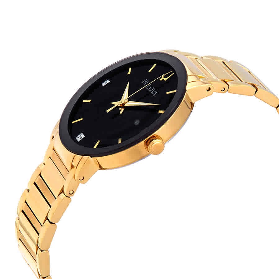 Bulova Diamond Black Dial Yellow Gold-tone Men’s Watch 97D116