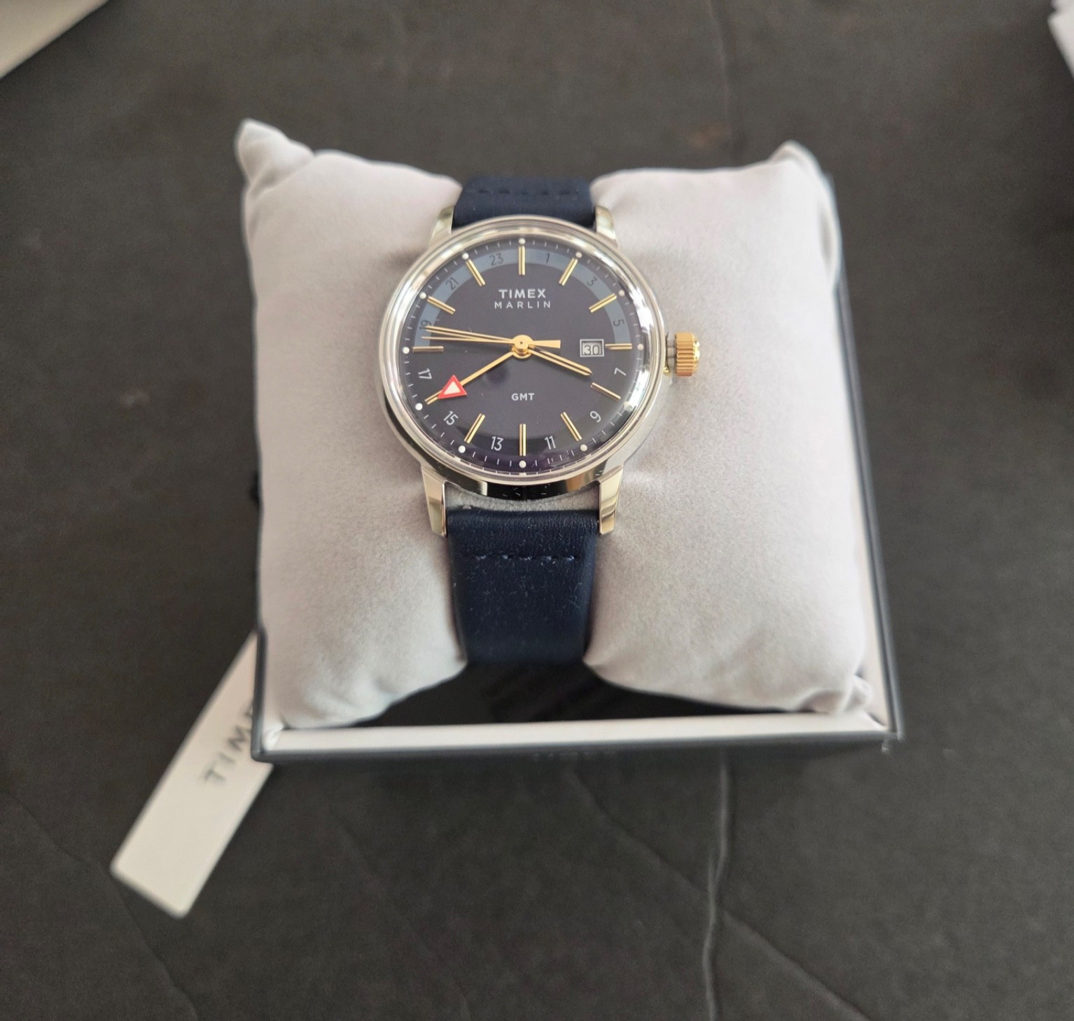 Timex Marlin Quartz GMT Blue dial Blue leather Strap 40mm Watch TW2Y47900