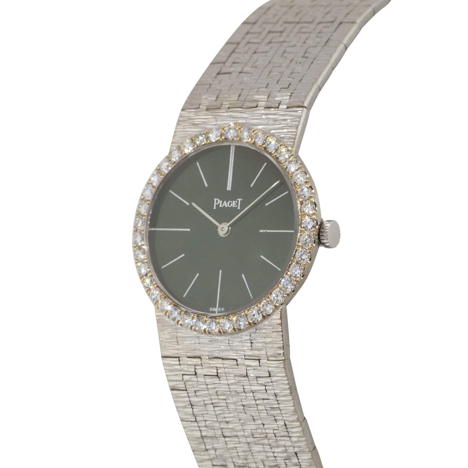 Piaget 924B2 18k White Gold Jade Dial Diamond Ladies Watch