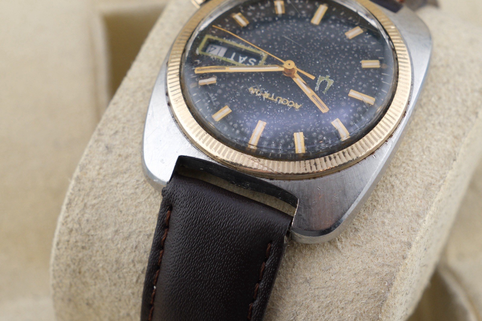 1972 bulova accutron Timeworn Black Dial, Running. Insane Patina