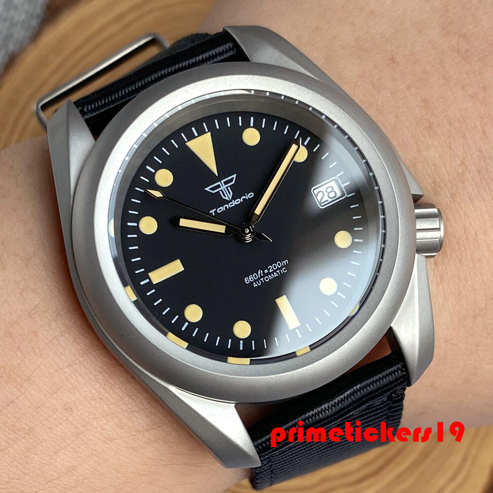 Tandorio NH35A Sapphire Brushed Automatic Men’s Watch Date 3.8 Crown Black Dial