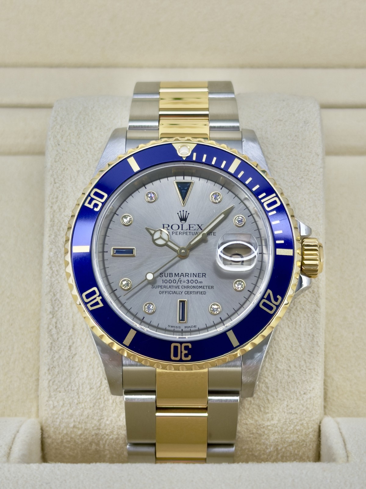 Rolex Submariner Silver Diamond Serti Dial on Oyster 16613