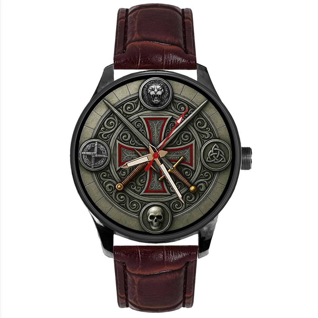 CELTIC CROSS OF CONSTANTINE, BEAUTIFUL GUNMETAL METALLIC DIAL SOLID BRASS WATCH