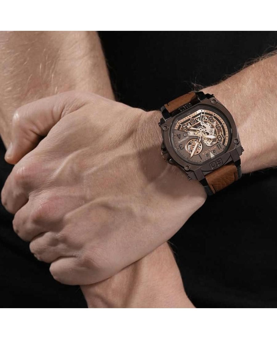 POLICE Men Analog Automatic Casual Watch Classic Dress Brown Dial Waterproof Ova