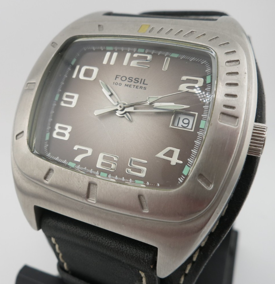 Fossil Steel and Black Leather Analog Quartz Watch – PR-5241 – New Battery