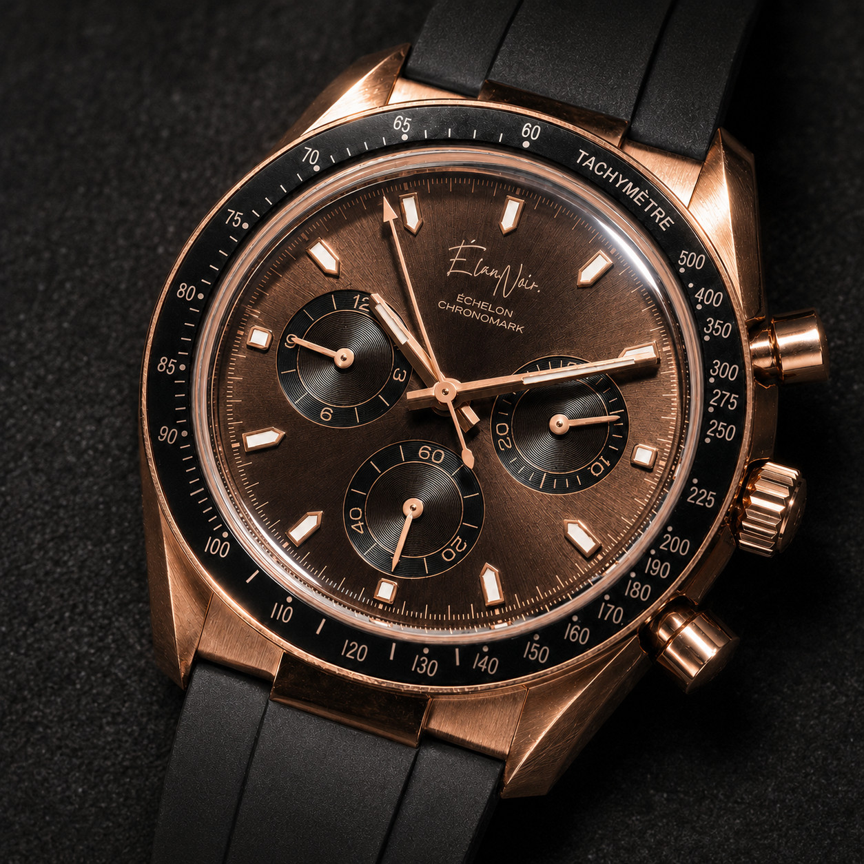 Élan Noir Chronograph Espresso & Rose Gold 41mm – VK63 Silicone Strap Stainless
