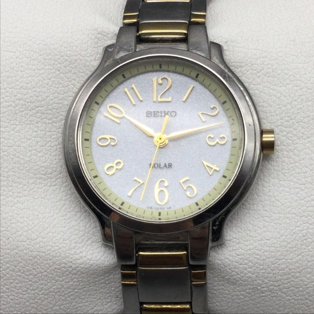 Seiko Solar V181-0AB0 Womens Watch 27mm Two Tone 100M Stainless Steel 5.75″