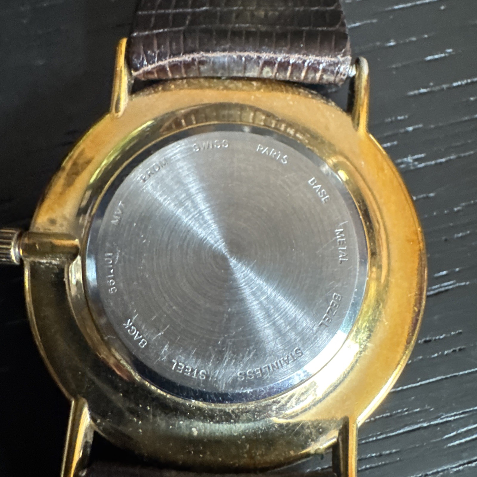 Vintage Belair Quartz Watch Gold Tone White Dial Brown Leather Band
