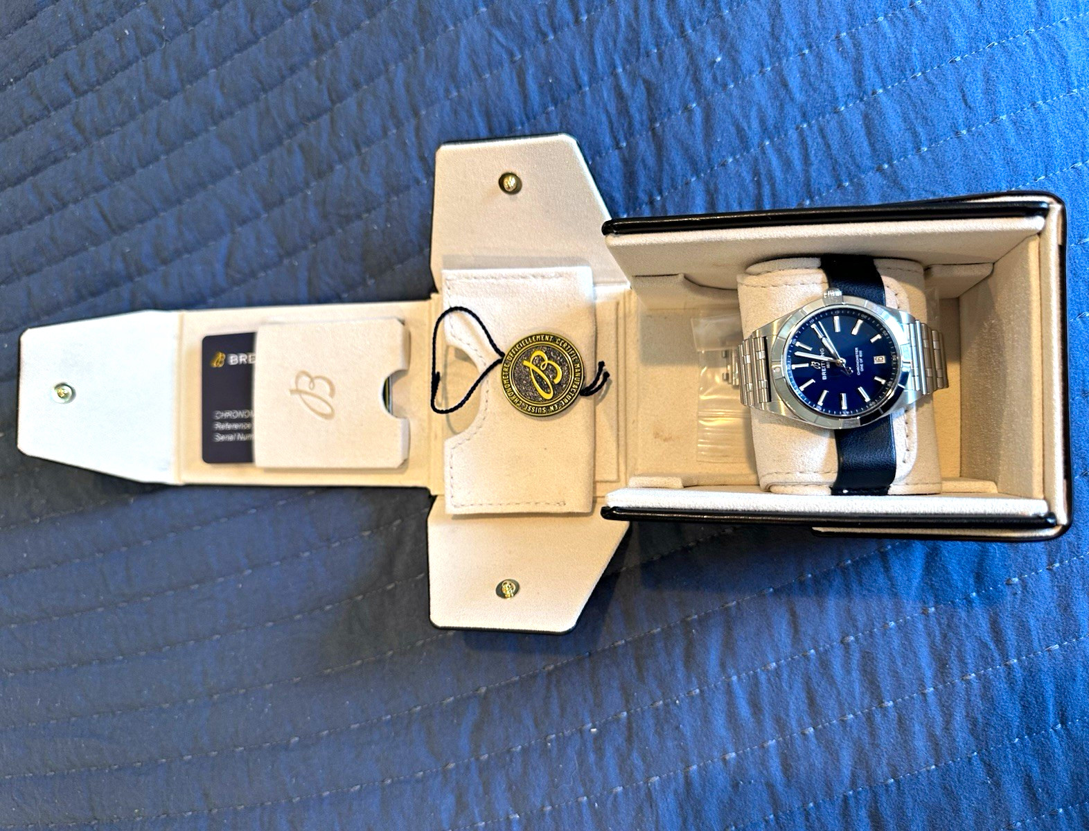 Breitling Chronomat 36mm Blue Dial Auto Chronometer Date SS Bracelet Box