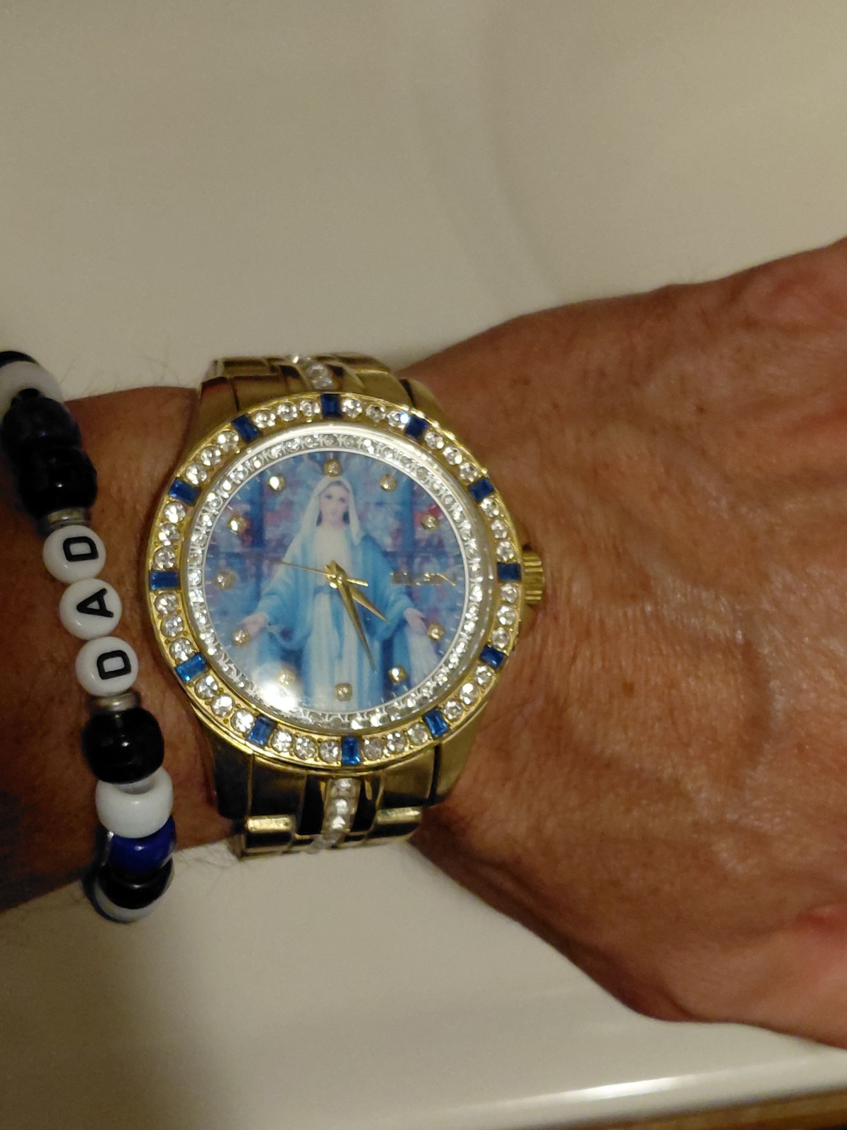 Elgin Women’s Analog Quartz Religious Dial Gold Tone Bracelet Gem-Set Bezel