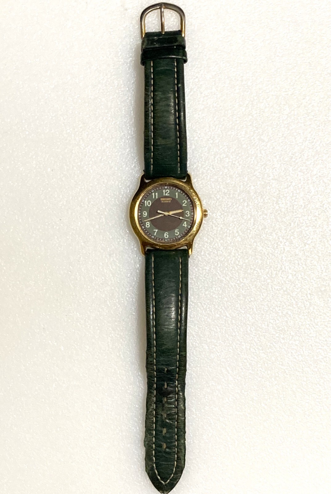 SEIKO 2-Tone Dial W/Gold Tone ThinCase & Hadley Roma Leather Band 7N01-6G39-RARE