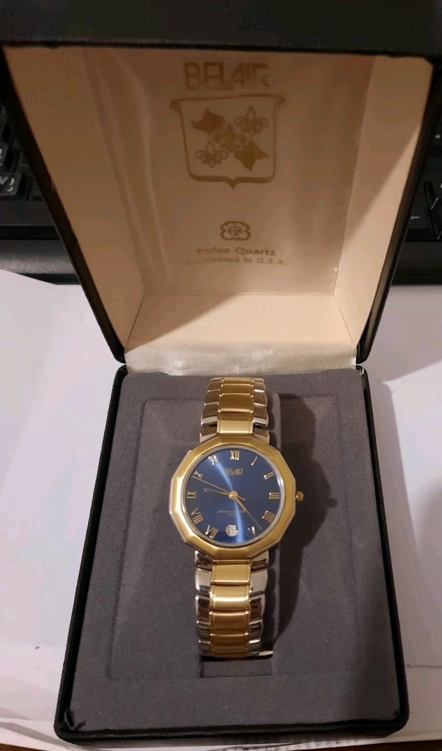 Rare American BELAIR Quartz Two-Tone Date blue dial Men’s Watch swiss ETA movemt