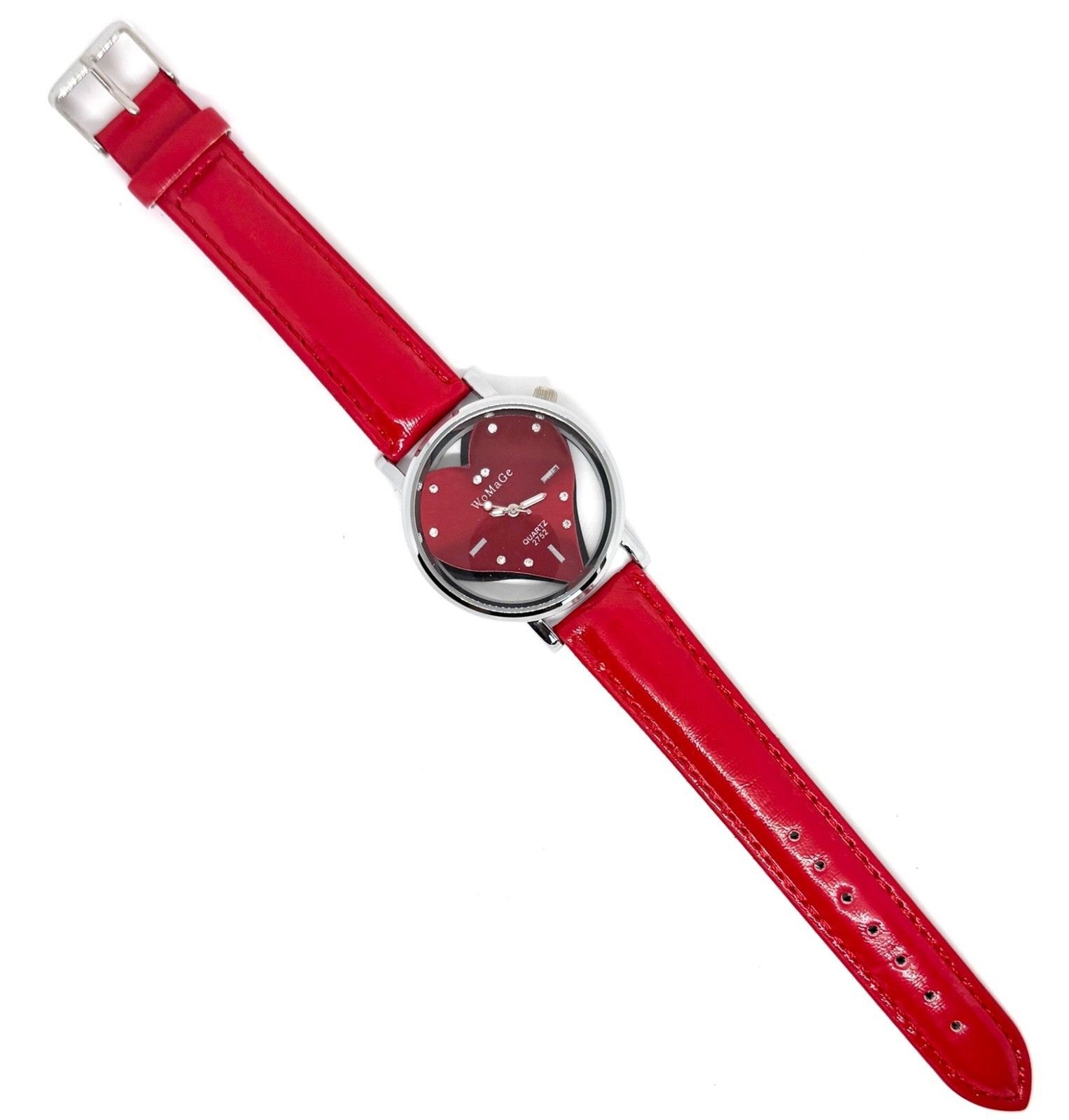 Red Heart Ladies Watch Silver Face Red Band #1125